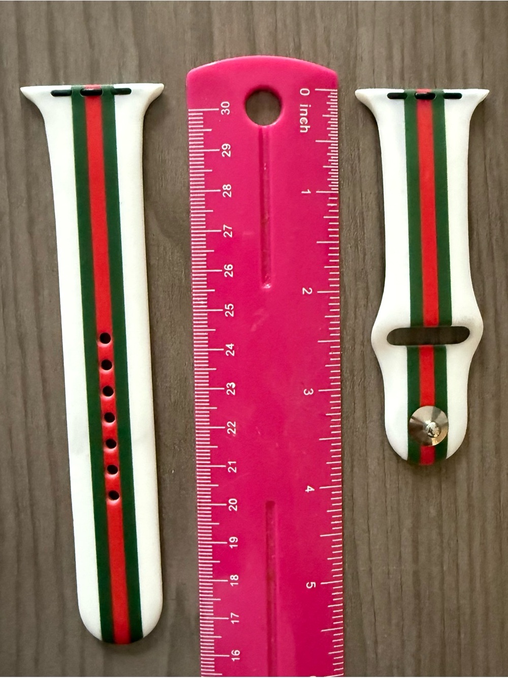 White Silicone iWatch Band with Green and Red Stripe 42mm - Picture 5 of 6